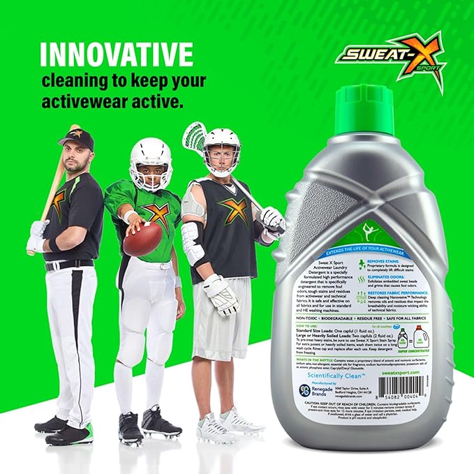 Sweat X Original Activewear Laundry Detergent – Remove the Worst Odors & Toughest Stains – High Performance Sports Wash for Training Gear & All Fabric Types – 45 Loads/Bottle – 4 Pack