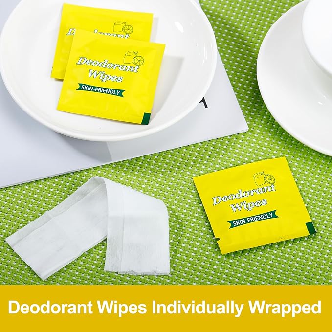 200 Pcs Deodorant Wipes Bulk, Individually Wrapped Antiperspirant Wipe, Mini Personal Cleansing Wipes for Travel, Sweat Body Wipe for Women Men Sports Cleanse Skin Excessive Sweating (Lemon)