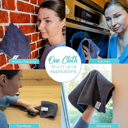 Microfiber Cleaning Cloth - Pack of 24 (12.5"x12.5") Gray Color, Non-Abrasive, Ultra-Absorbent, Lint-Free Towels for Cars, Reusable Cleaning Rags