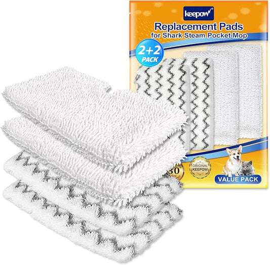 KEEPOW Steam Mop Pads Replacement Compatible with Shark S3500 Series S3501 S3601 S3550 S3901 SE450 S3801CO S3601D S2901 Steamer Pocket Mop Washable Microfiber for Floors Cleaner, 2+2 Pack