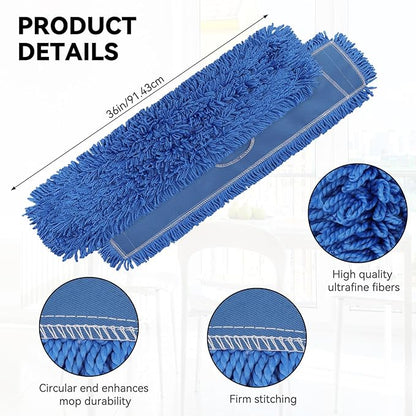 36 Inch Dust Mop Head: Replacement Medium Washable Commercial Mop Head - Sweeper and Janitorial Dust Mop Head Replacement Blue (Blue - 36 Inch, 6 Pack)