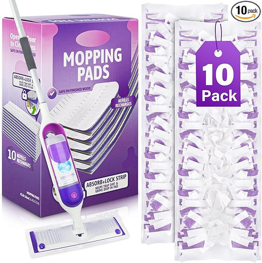 Disposable Mop Pads Refills for Swiffer Powermop: 10 Pcs Wet Dry Pad for Multi-Surface Floor Cleaning - Mopping Replacement for Tile Hardwood - Sweeping Cloths for Home Kichen