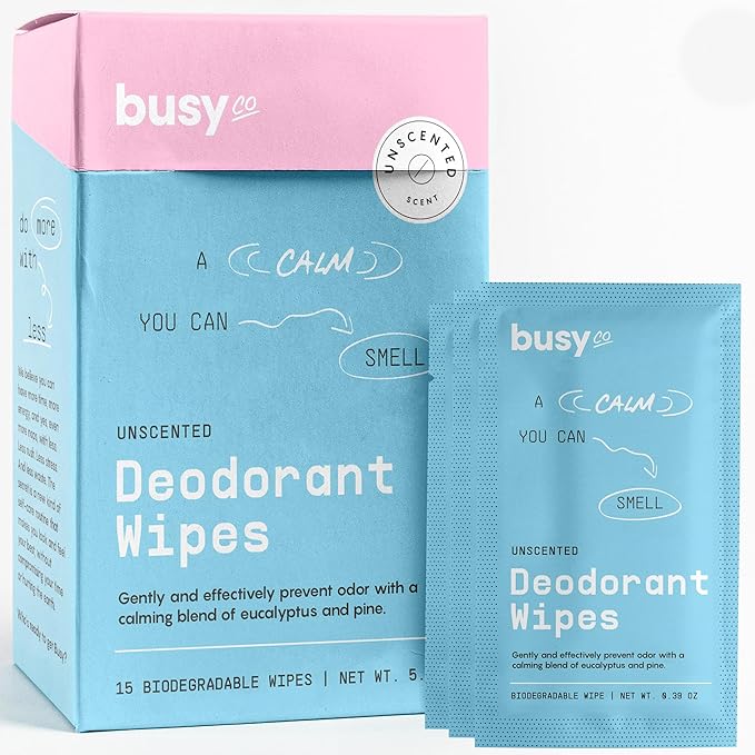 Calm Line Deodorant Wipes - 15ct Unscented Deodorant for Women w/Zinc, Prebiotics & Papaya - Individually Wrapped - Sweat Wipes for Gentle Brightening, Odor Control & Cleansing