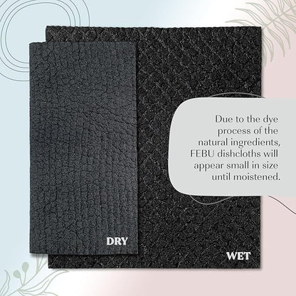 FEBU Swedish Dishcloths for Kitchen | 5 Pack Black Reusable Paper Towels Washable | Swedish Dish Towels | Non-Scratch Cellulose Sponge Cloths | No Odor, Biodegradable Cleaning Cloths