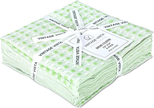 100% Cotton Dish Cloths (Pack of 6) - Dish Rags for Washing Dishes - Reusable & Highly Absorbent Kitchen Towels - Multipurpose Kitchen Rags - (12" x 12" - Green Honeycomb)