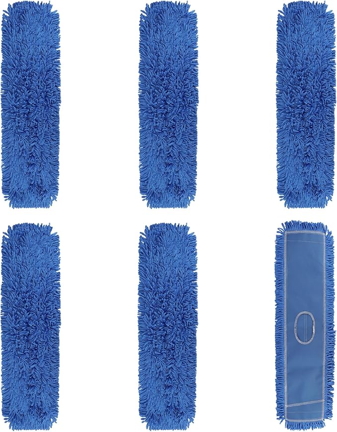 36 Inch Dust Mop Head: Replacement Medium Washable Commercial Mop Head - Sweeper and Janitorial Dust Mop Head Replacement Blue (Blue - 36 Inch, 6 Pack)