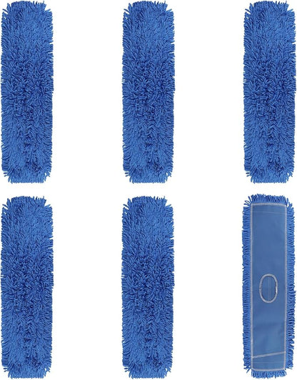 36 Inch Dust Mop Head: Replacement Medium Washable Commercial Mop Head - Sweeper and Janitorial Dust Mop Head Replacement Blue (Blue - 36 Inch, 6 Pack)
