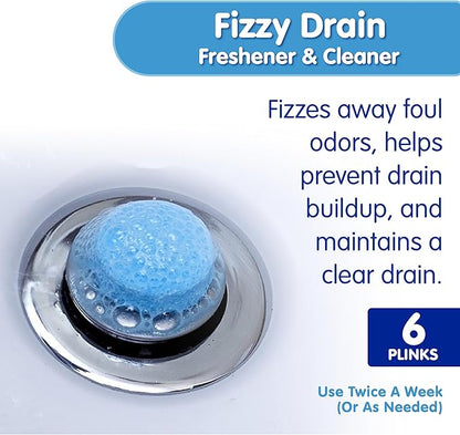 Plink Fizzy Drain Freshener and Cleaner, Prevents Clogs and Removes Odors in Household Sinks, Lemon Scent, 6-Pack
