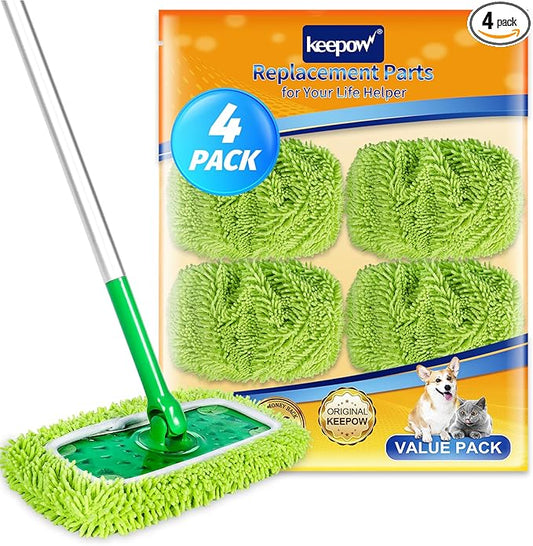 KEEPOW Reusable Mop Pads Compatible with Swiffer Sweeper Mop, Microfiber Dry Sweeping Cloths, Washable Wet Pads Refills Mopping Cloth Refills for Hardwood Floor Cleaning, 4 Pack (Mop is Not Included)