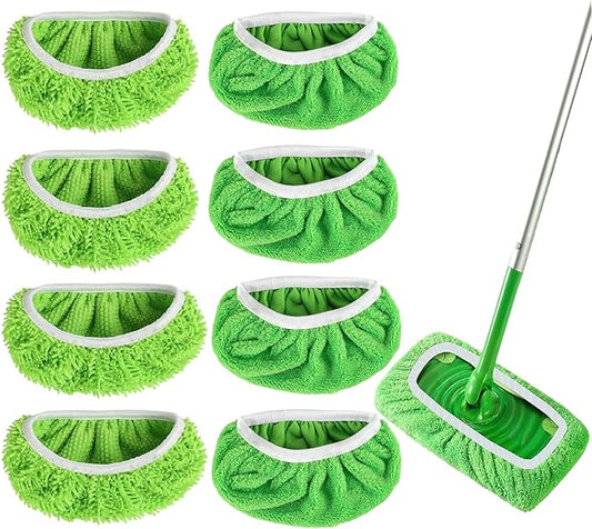 12PCS Reusable Microfiber Mop Pads Washable Wet Pads Compatible with Swiffer Sweeper Refills Pads Dry Sweeping Cloths Mop Head Replacement for Household Cleaning