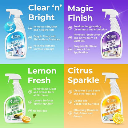 Cleaning Supplies Kit All Purpose Cleaners, Citrus Degreaser, Floor and Tile Cleaner, Window, Glass and Mirror Cleaner- No Harsh Chemicals, Family safe - 4 Pack 24 oz Sprays