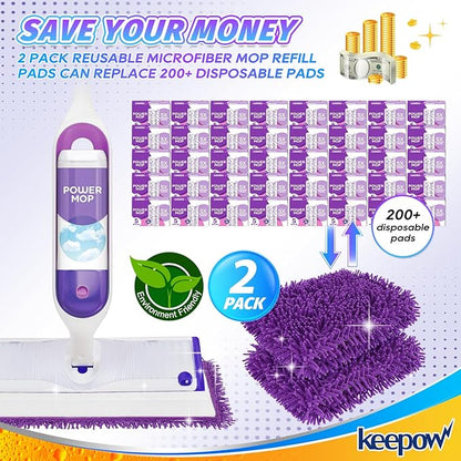 KEEPOW Reusable Power Mop Refill Pads Compatible with Swiffer PowerMop, Microfiber Power Mop Refills, Power Mop Pads for Hardwood Floor Cleaning, 2 Pack (Mop is Not Included)