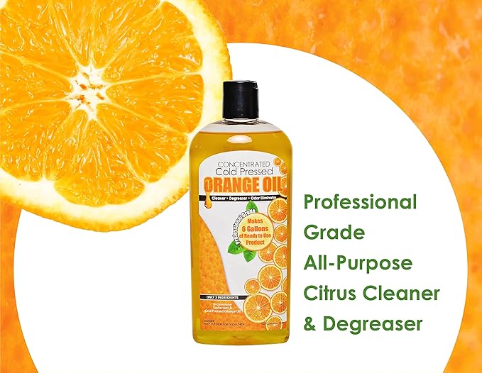 Cold Pressed Natural Orange Oil Concentrate |12-ounce Professional Grade All-Purpose Citrus Cleaner, Degreaser & Pet Odor Eliminator | Dilutes to 6 Gallons of Finished Product | Home and Outdoor Use