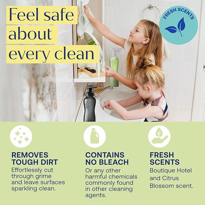 Tablet Cleaner, Multi-Purpose & Bathrom Cleaner for Eco-Concious Cleaning, Non Harmful & Chemical-Free Formula, Convenient Refills with 2 Glass Bottles, Luxury Hotel Scent (6 Refill Tablets)