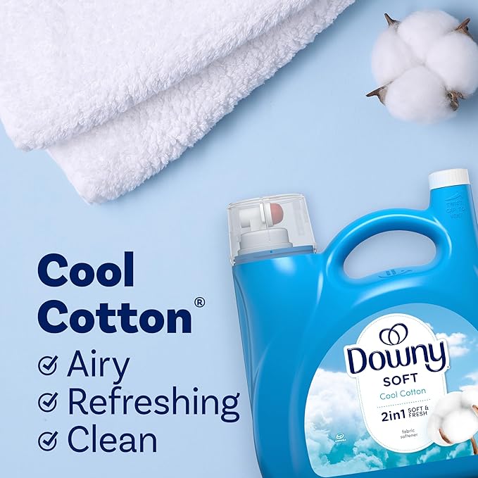 Downy Fabric Softener Liquid, Cool Cotton Scent, 140 fl oz, 190 Loads, Downy Fabric Softener, Liquid Fabric Softener
