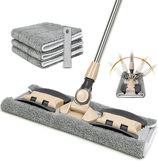Professional Microfiber Mops for Hardwood Floor Cleaning, 18" Commercial Dust Flat Mops with 3 Reusable Pads and Adjustable Handle, For Home, Office, Hotel Wet or Dry Floor Cleaning