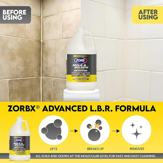 ZORBX Pro Extra Strength M&M Remover & Cleaner Spray 128 FL Oz Refill – Scrub Free Formula - Bleach Free M&M Stain & Smell Eliminator for Shower, Bathroom, Ceiling, Carpet, Cars, Walls & Wood