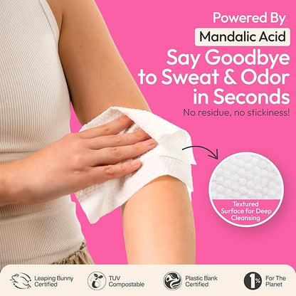 FOMIN Acidified Travel Deodorant Wipes For Women & Men - 50 Count - Patchouli Blossom - pH Balanced, Mini Deodorant Travel Size Wipes - Plastic-Free, Individually Wrapped Underarm Body Wipes