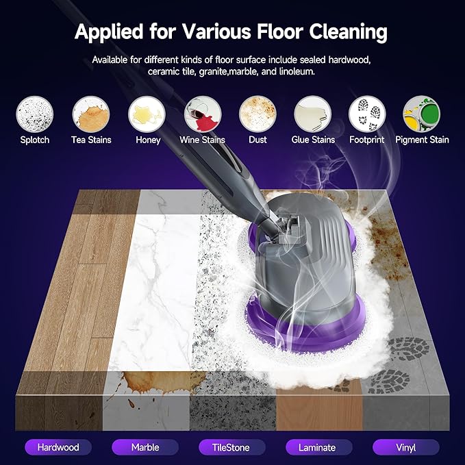 Steam Spin Mop, Smart Steam & Scrub Mop with 4 Cleaning Modes & LED Headlights, Safe for all Sealed Hard Floors like Tile, Hardwood, Stone, Laminate, Vinyl & More F2