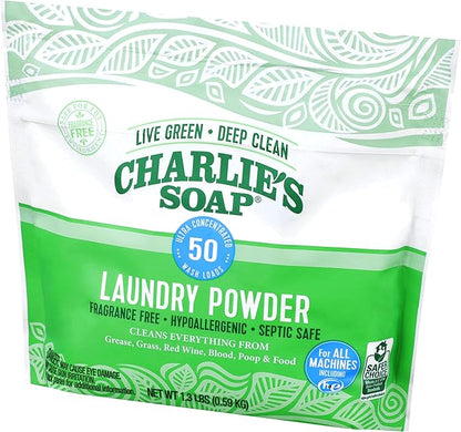 Charlie's Soap - Unscented Laundry Powder 50 Loads (Six 50-load Bags, 300 Total Loads)