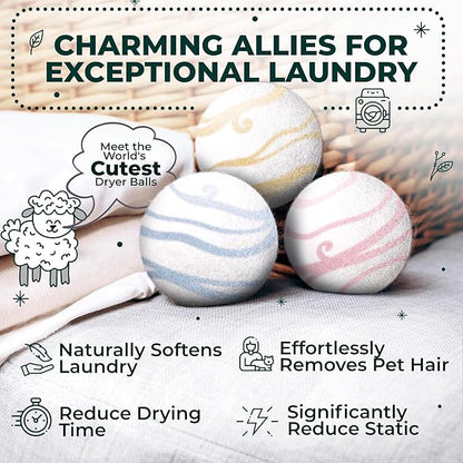 No More Dryer Sheets - Wool Dryer Balls - XL 6-Pack - Eco Dryer Balls - Dryer Balls Laundry Reusable - Softens Laundry Naturally - Reduces Drying Time & Static - with Storage Bag