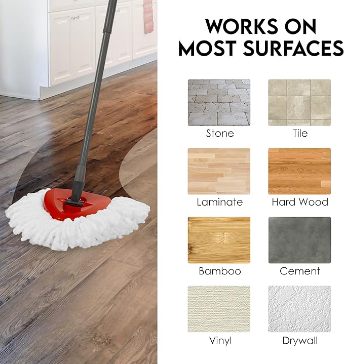 Turbo Mops Mop Refills - Pack of 4 Compatible with Ocedar Mop Refill Heads for Easy Wring Tank - Polyester Spin Mop Heads for Cleaning, White﻿﻿﻿﻿