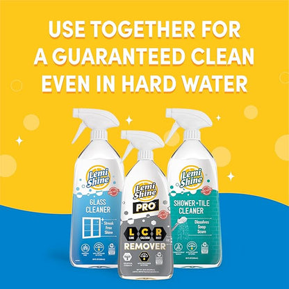 Lemi Shine Shower + Tile Cleaner | Removes Soap Scum & Hard Water Stains | Bathroom Cleaner Spray for Tub, Shower, Sink, and Tile Cleaning | Powered By Citric Acid | Fresh Lemon Scent, 28 oz. (3 Pack)