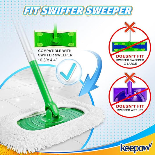 KEEPOW Reusable Microfiber Mop Pads Compatible with Swiffer Sweeper, Dry Sweeping Cloths, Washable Wet Mopping Cloth Refills for Hardwood Floor Cleaning, 4 Pack