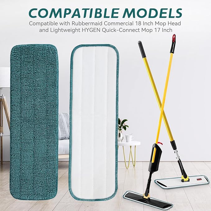 Replacement Mop Pads Fit for Rubbermaid Commercial 18" and 17" Mop - 10 Pack Wet & Dry Commercial Cleaning Reusable Refills Fit for Any Microfiber Flat System 18" and 17" - Green