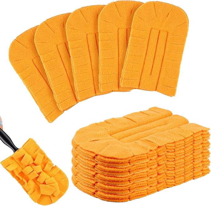 Zubebe 12 Pcs Heavy Duty Duster Refill Reusable Fleece Duster Refills Multi Surface Washable Cleaning Pads for Home, Blinds, Fans, Corners, Furniture (Orange)