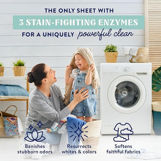 Cleancult Laundry Detergent Sheets - Resealable Box - 3 Stain Fighting Enzymes - Fragrance Free - 60 Loads - Free of Harsh Chemicals - No Mess - No Plastic Waste