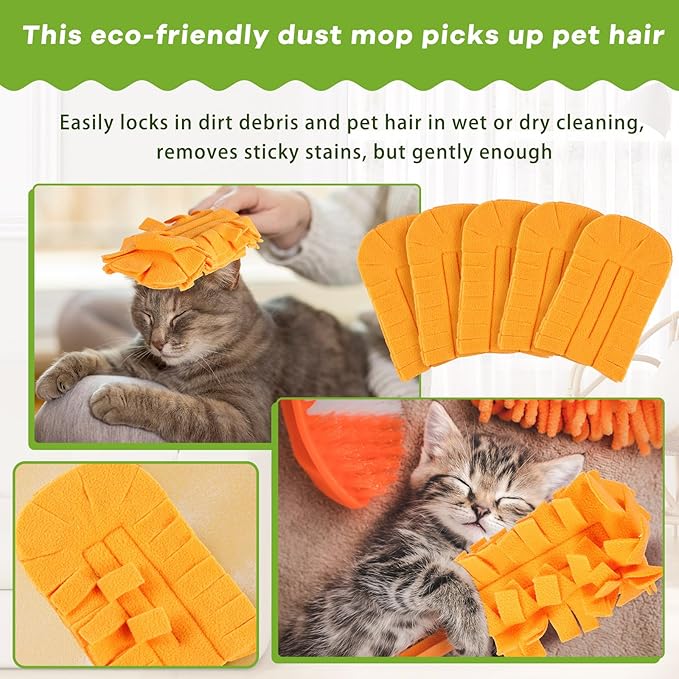 Zubebe 12 Pcs Heavy Duty Duster Refill Reusable Fleece Duster Refills Multi Surface Washable Cleaning Pads for Home, Blinds, Fans, Corners, Furniture (Orange)