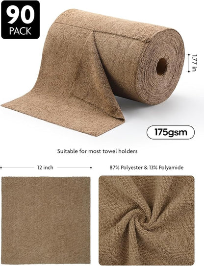 Fantasticlean Microfiber Cleaning Cloth Roll -90 Pack, Tear Away Microfiber Towels, 12" x 12", Reusable, Washable, Scratch Free, Ultra Absorbent Dish Rags for Car, Home, Garage or Shop (Tan)