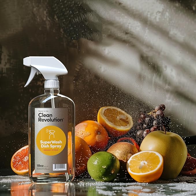 Clean Revolution SuperWash Dish Soap Spray 18oz Refill Supply Container, Ready to Use Formula, Citrus Fragrance, 1 Pack