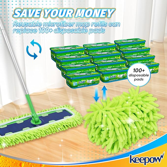 KEEPOW Dust Mop Refill Compatible with Swiffer XL Mop, 4 Pack X-Large Microfiber Pet Heavy Duty Dry Cloth Refills, Reusable Mop Pad for Floor Cleaning