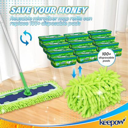 KEEPOW Dust Mop Refill Compatible with Swiffer XL Mop, 4 Pack X-Large Microfiber Pet Heavy Duty Dry Cloth Refills, Reusable Mop Pad for Floor Cleaning