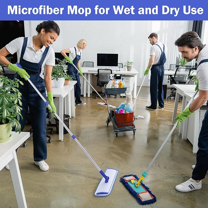 Uiifan 2 Set 18" Microfiber Mop Floor Cleaning Mop Flat Mop with Extendable Handle and Reusable Washable Mop Pads for Hardwood Floors Laminate Commercial Mop Bulk Wet and Dust Mop