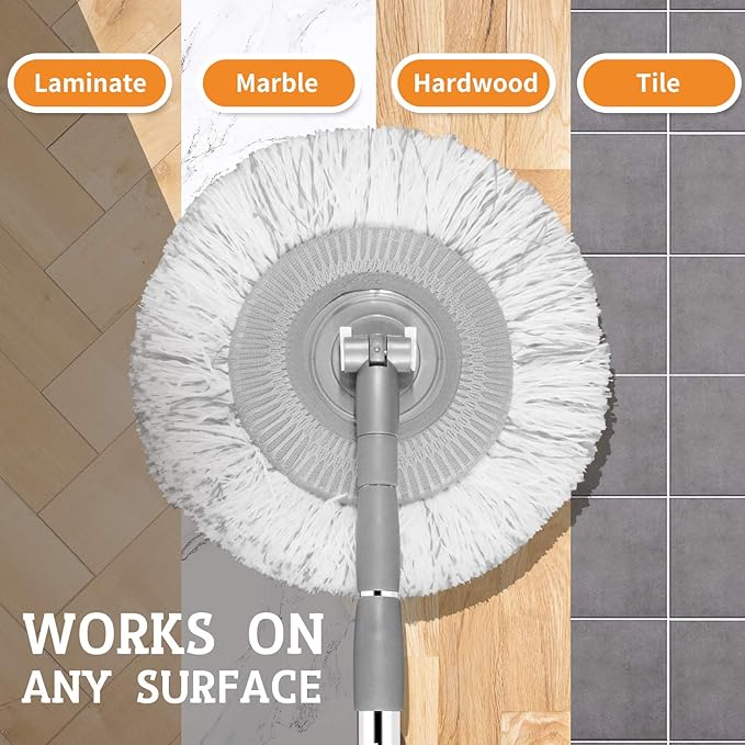Dust Mop, Wall Cleaner Mop, with Hight Adjustable Handle and 1 Washable Mops Pad, Wet & Dry Floor Cleaning Mop for Hardwood, Tiles, Laminate, Vinyl (Grey mop with 3 pads)