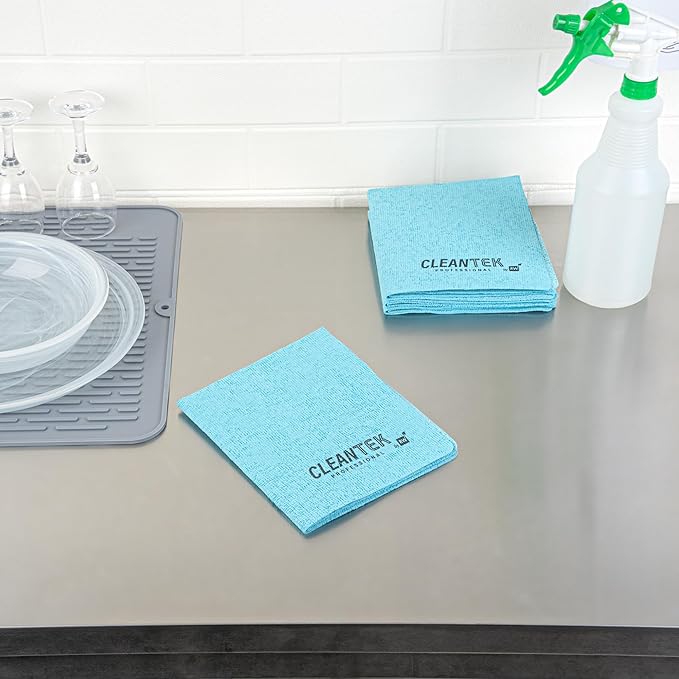 Clean Tek Professional 13 x 15 Inch Cleaning Cloths, 5 Reusable Cloth Towels - Machine Washable, Absorbent, Blue PVA Microfiber Cleaning Rags, Fast Drying, For Windows Or Cars - Restaurantware