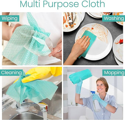 Tioncy 400 Pcs Disposable Cleaning Cloths Reusable Handy Wipes for Kitchen Multi-Purpose Dish Towels and Dish Cloths Absorbent Cleaning Cloth Cleaning Wipes for Kitchen and Home(Green)