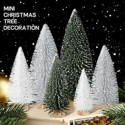 6pcs Mini Christmas Trees Christmas Decor, Artificial Christmas Mini Bottle Brush Trees Tabletop, Christmas Decoration Trees with 4 Size Xmas Holiday Decor (6pcs Green+Silver+White)