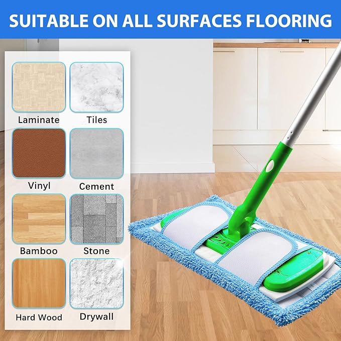 2 Pack Reusable Microfiber Mop Pads Compatible for Swiffer Sweeper & All 10-12 Inch Flat Mop, Upgraded Wet Dry Cleaning Pads for All Hard-Floor, Washable Sweeper Refills
