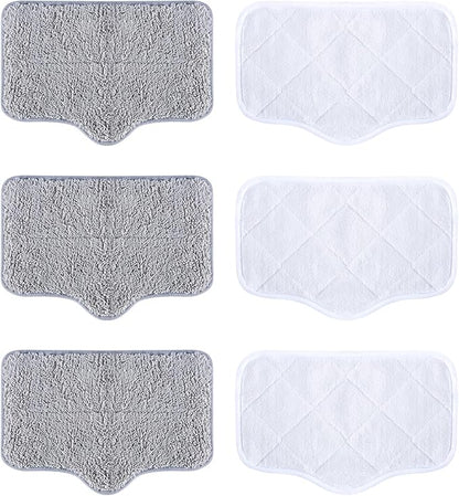 ScrubWiz Steam Mop Pads with Washable and Reusable, 6 Pack Replacement, 2 Material Types Accessories Compatible With Steamer Mop for Cleaning Floors and Carpets, White and Gray