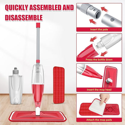 Spray Wet Mops for Hardwood Floor Cleaning, EXEGO Microfiber Dry Dust Spray Mop with 3 Washable Pads fit for Swiffer PowerMop, Wet Jet Mop Flat Floor Mop with Sprayer for Wood Laminate Ceramic Tiles