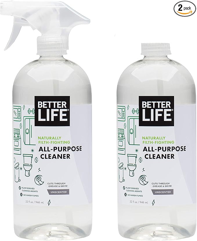 Better Life All Purpose Cleaner - Multipurpose Home and Kitchen Cleaning Spray for Glass, Countertops, Appliances, Upholstery & More - Multi-surface Spray Cleaner - 32oz (Pack of 2) Unscented