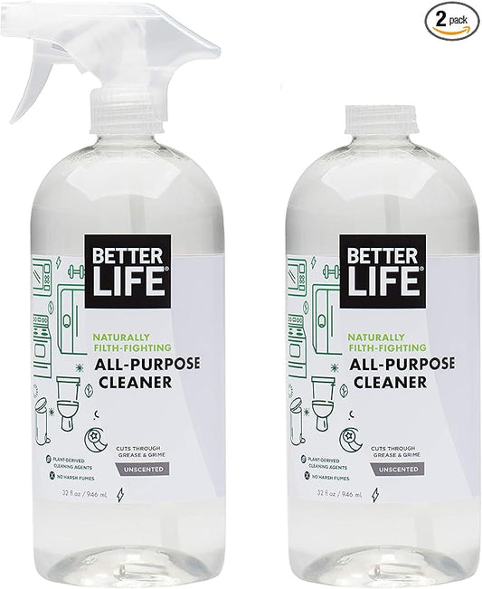 Better Life All Purpose Cleaner - Multipurpose Home and Kitchen Cleaning Spray for Glass, Countertops, Appliances, Upholstery & More - Multi-surface Spray Cleaner - 32oz (Pack of 2) Unscented