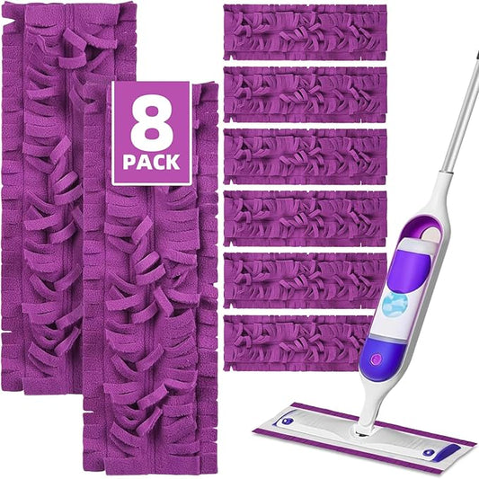LOVECO 8 Pack Mop Refills Pads Compatible for Swiffer PowerMop Multi-Surface Mop and PowerMop Wood Mop Pads Refill, Washable & Reusable Replacement Mopping Pads (Purple)