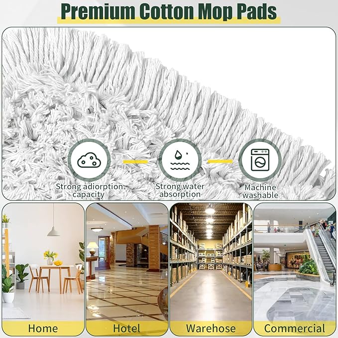 24" Commercial Dust Mop for Floor Cleaning, Heavy Duty Large Mop with Replacement Mops Pads, Industrial Duster Floor Wet Dry Broom for Cleaning Office Garage Hardwood Warehouse (Green, 24" mop)