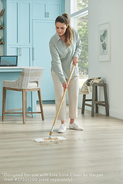 Harper Live.Love.Clean. Washable 2-in-1 Wet/Dry Bamboo Dust Mop Pad with Wraparound Attachment for Cleaning Dust, Pet Hair & Fine Dry Dirt