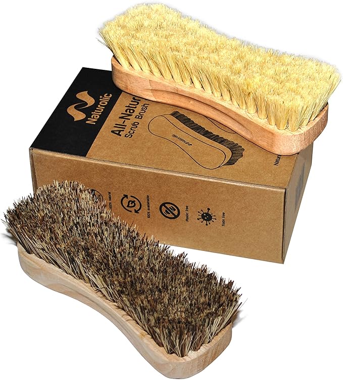 All-Natural Wooden Scrub Brush Set | Wooden Handle | Tampico and Palmyra bristles | Eco Friendly Cleaning Products | Pack of 2